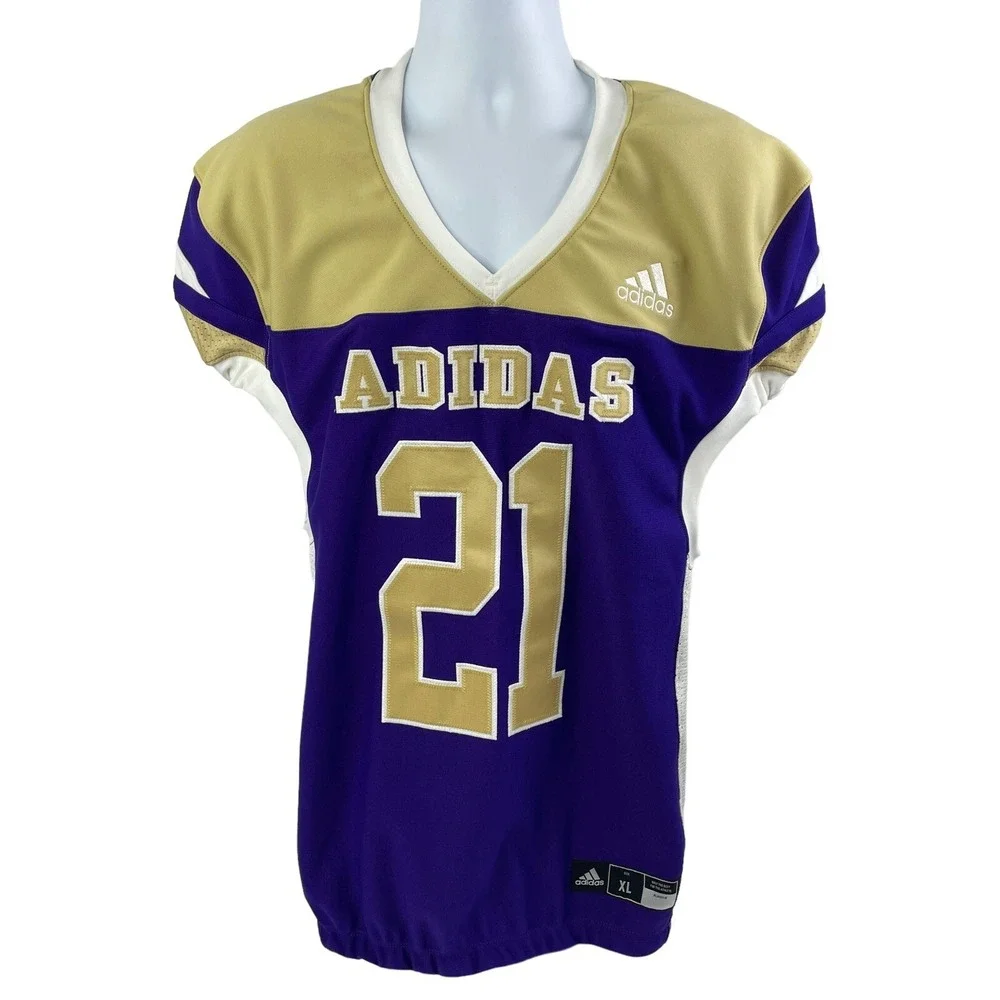 VINTAGE adidas Football Practice Jersey Mens XL Purple Gold #21 Pro Cut Stitched